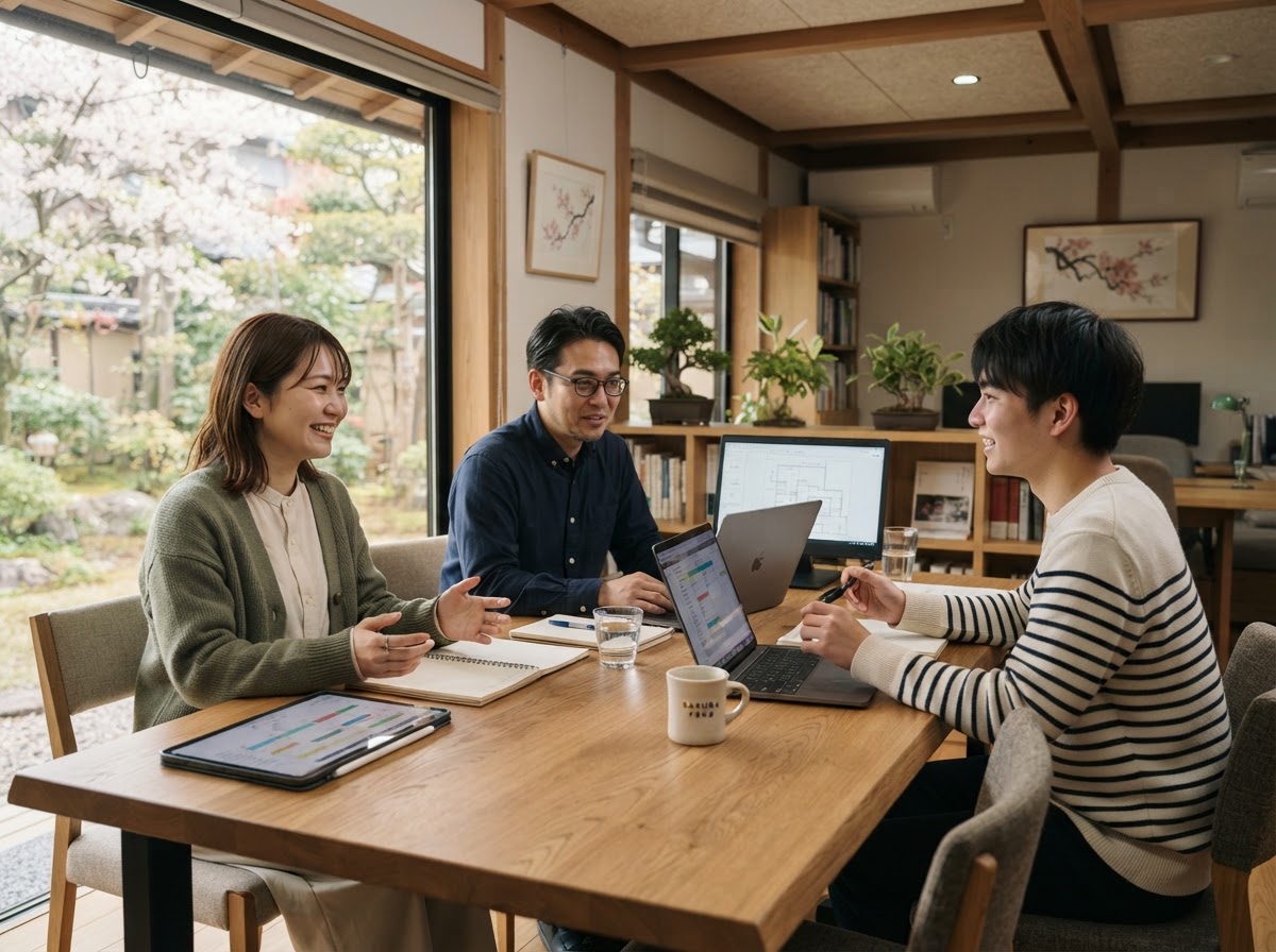 Sakura Fukuのチームがデータ分析について話し合う様子